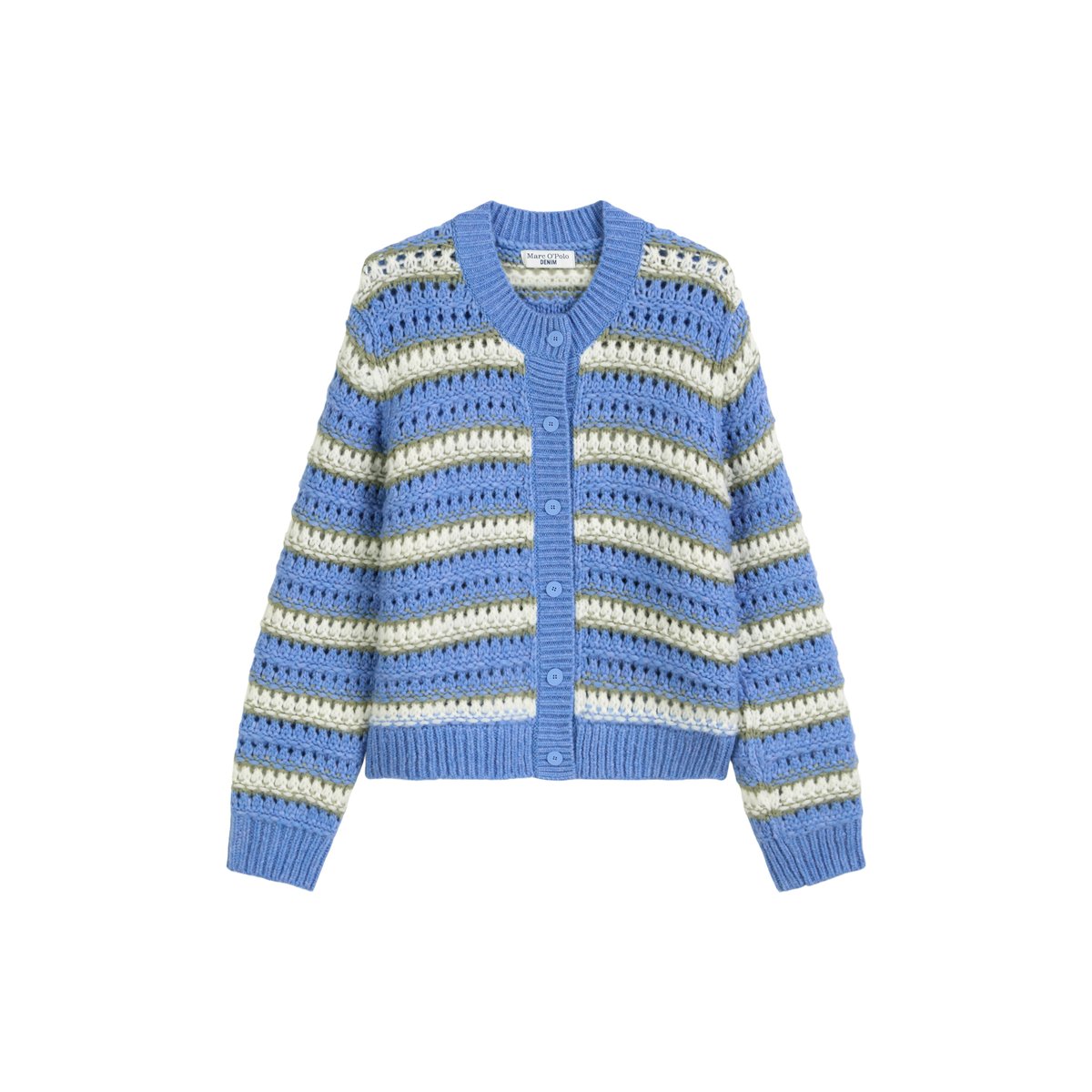 Cardigan regular en doux mélange de laine vierge bleu moyen, MARC O’POLO DENIM