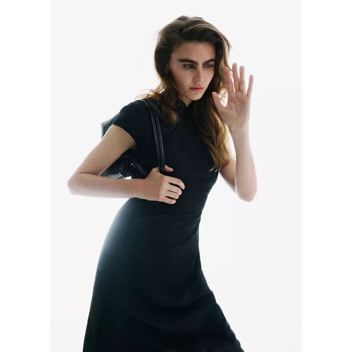 Robe à col officier avec boutons noir, MANGO