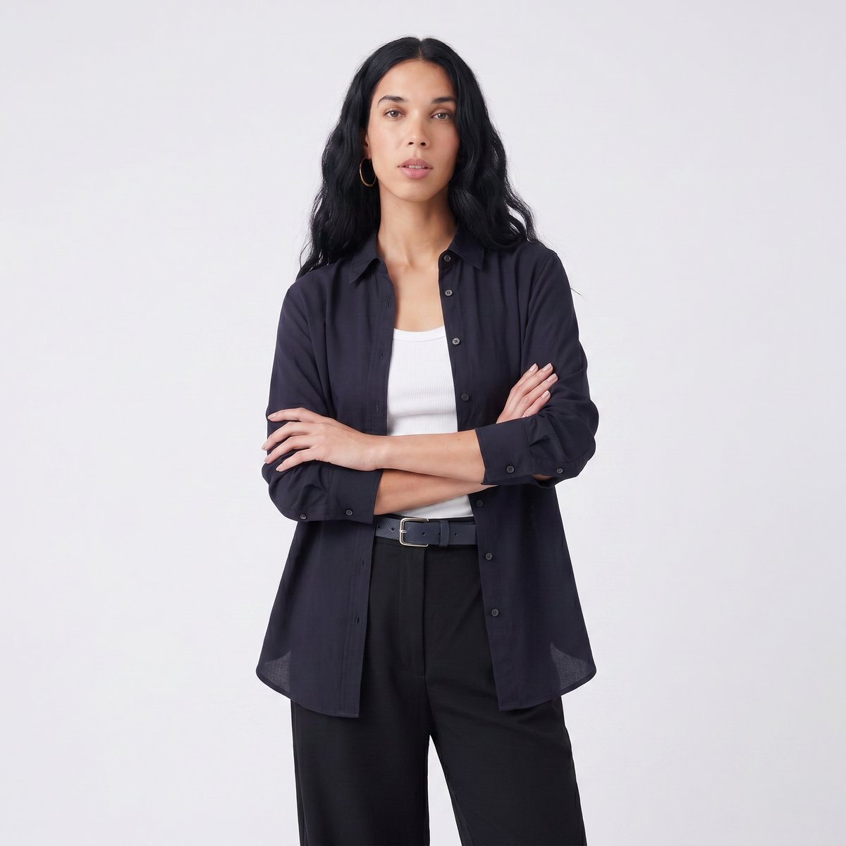 Chemise structurée avec manches longues et col chemise ELISSA bleu marine, ARTLOVE