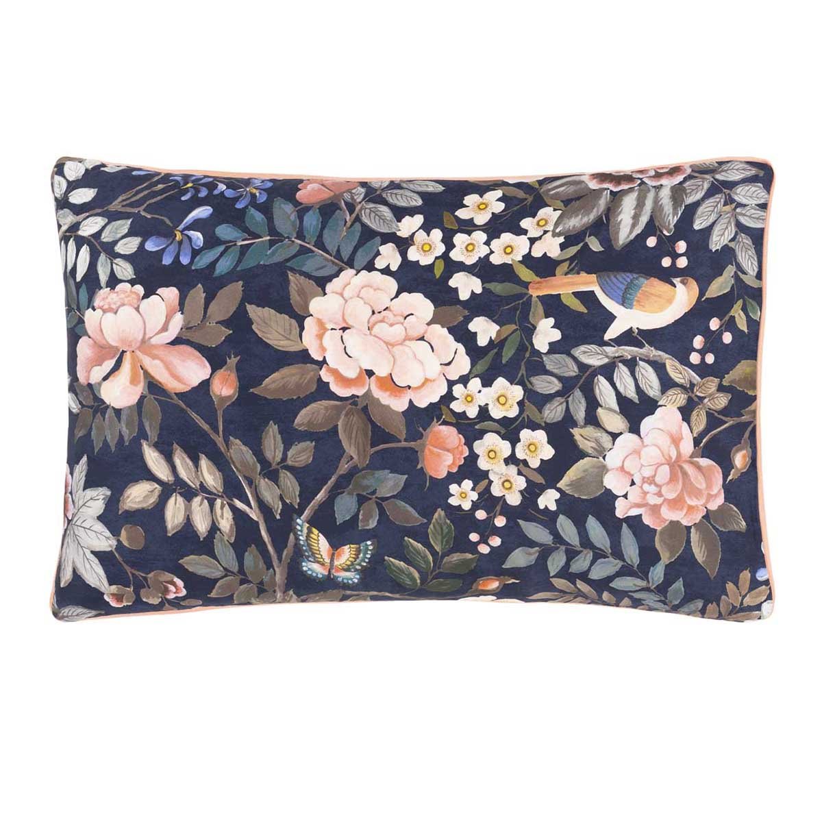 Taie d'oreiller imprimée en satin de coton, PORCELAIN DE CHINE bleu midnight, DESIGNERS GUILD