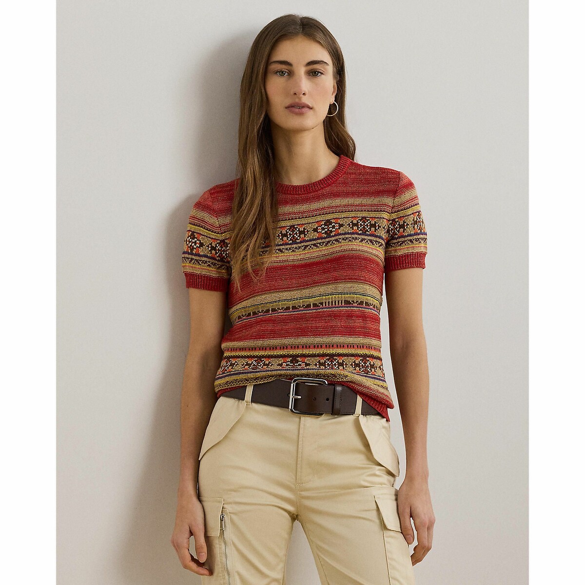 Jersey a rayas de manga corta y cuello redondo, EYELAH estampado rojo, LAUREN RALPH LAUREN