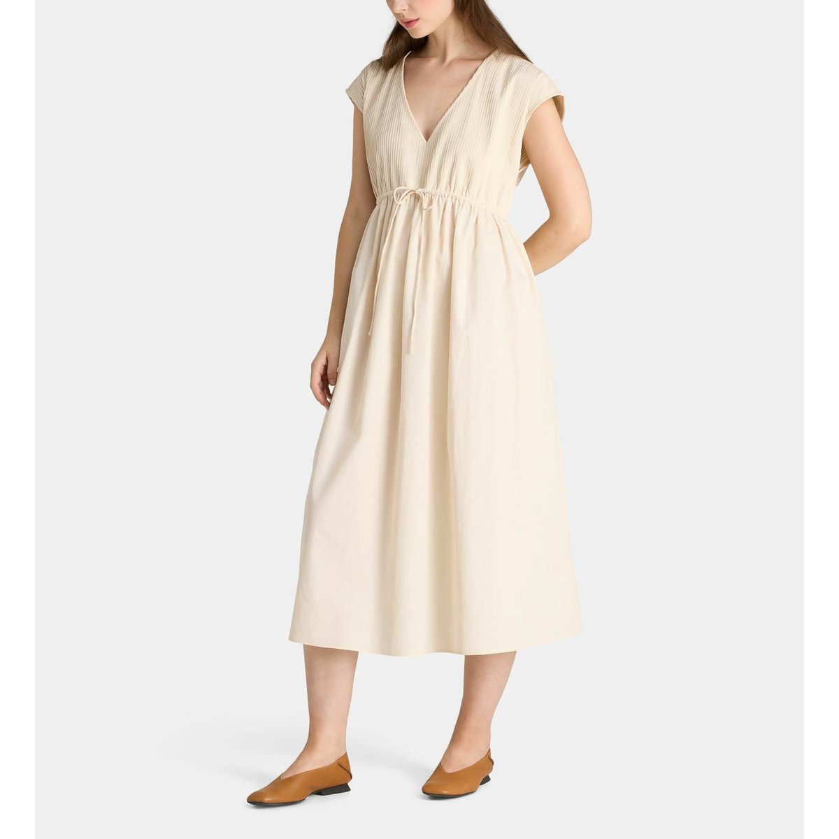 Robe déesse évasée mi-longue en coton beige clair, GALERIES LAFAYETTE