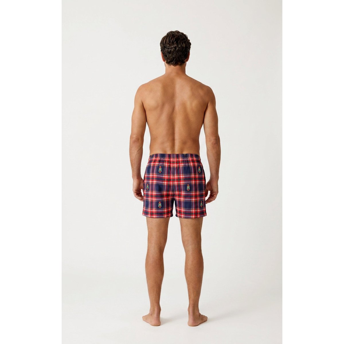 Caleçon classique en jersey de coton à carreaux Léon marine, ARTHUR