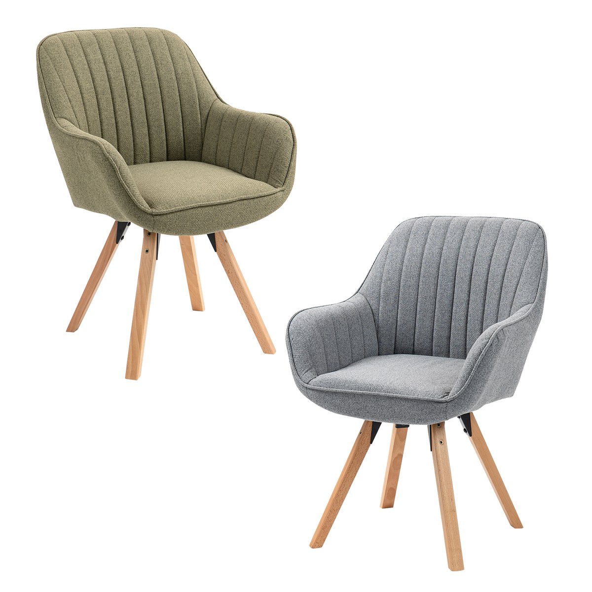 Lot de 2 fauteuil de salle à manger rotatif scandinave, CARSON vert et gris, MEUBLES COSY