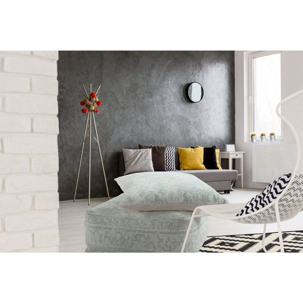 Pouf carré en tissu fait main, Paramount blanc, vert, ARTE ESPINA
