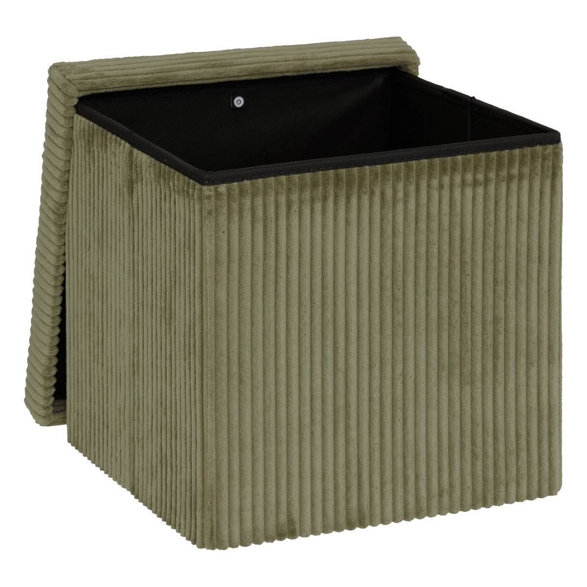 Pouf pliant coffre de rangement en velours côtelé ARUM vert kaki, ATMOSPHERA