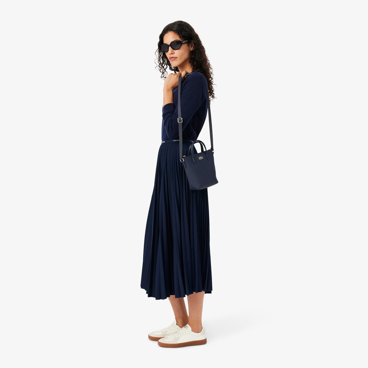 Jupe longue plissée taille élastiquée bleu-166, LACOSTE