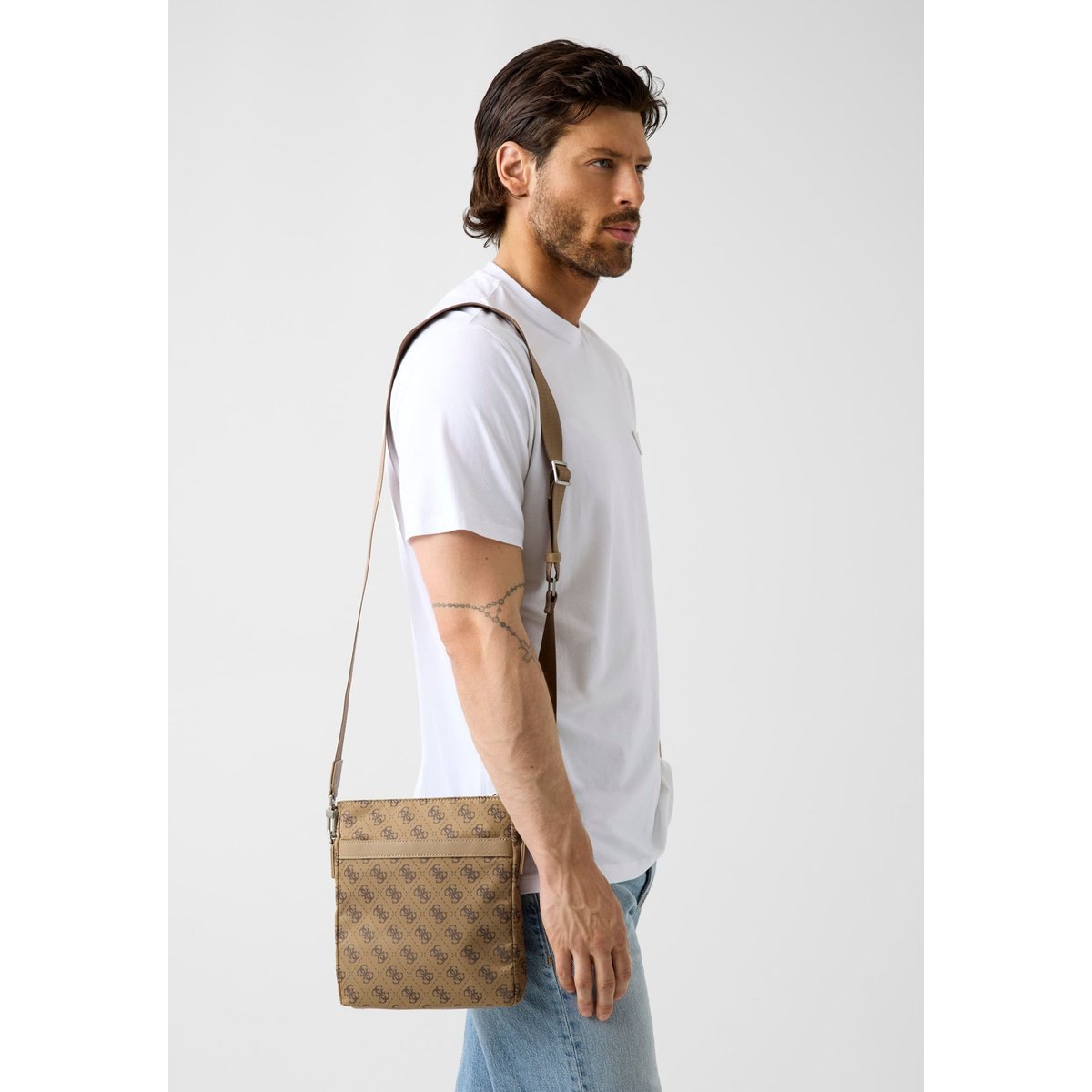 Sac Bandoulière Logo Berlin beige multi, GUESS