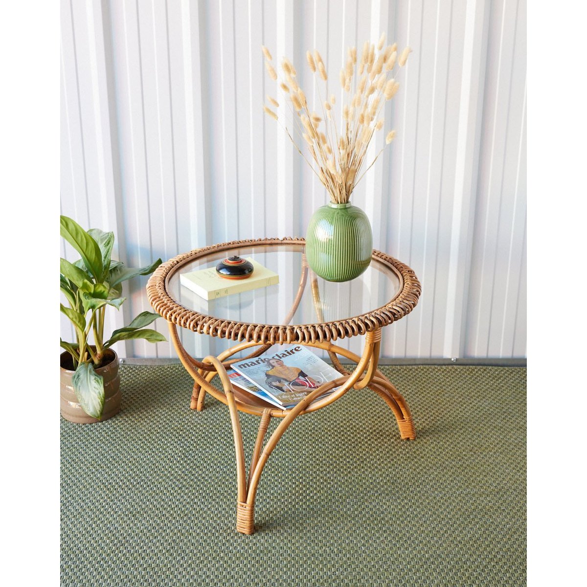 Table basse en rotin Léonie N°872 - Bon état bois clair, DEBONGOUT