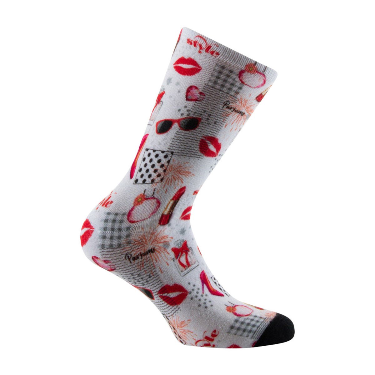 Mi-chaussettes imprimées Femme motifs make up viscose de bambou blanc, KINDY