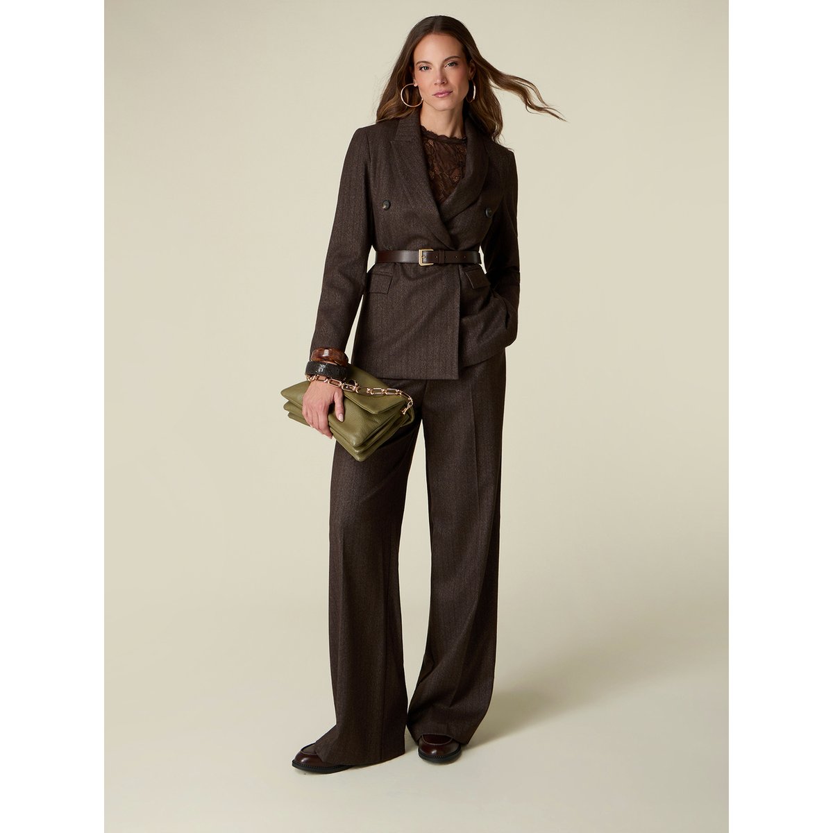Pantalon palazzo uni marron, OLTRE