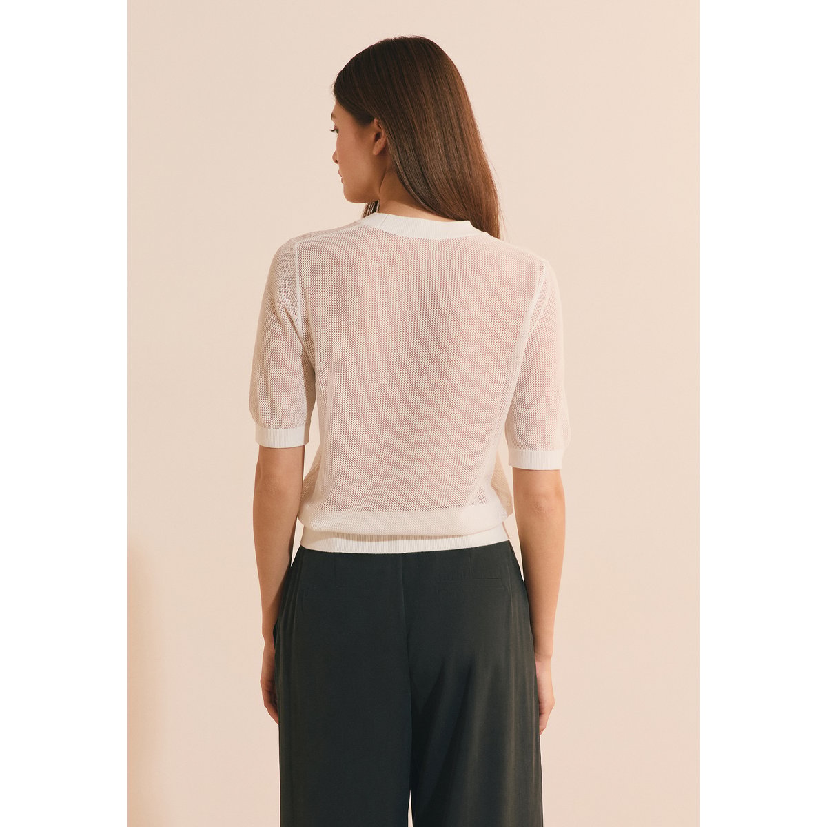 Pull manches courtes ajouré SERGE blanc, ETAM