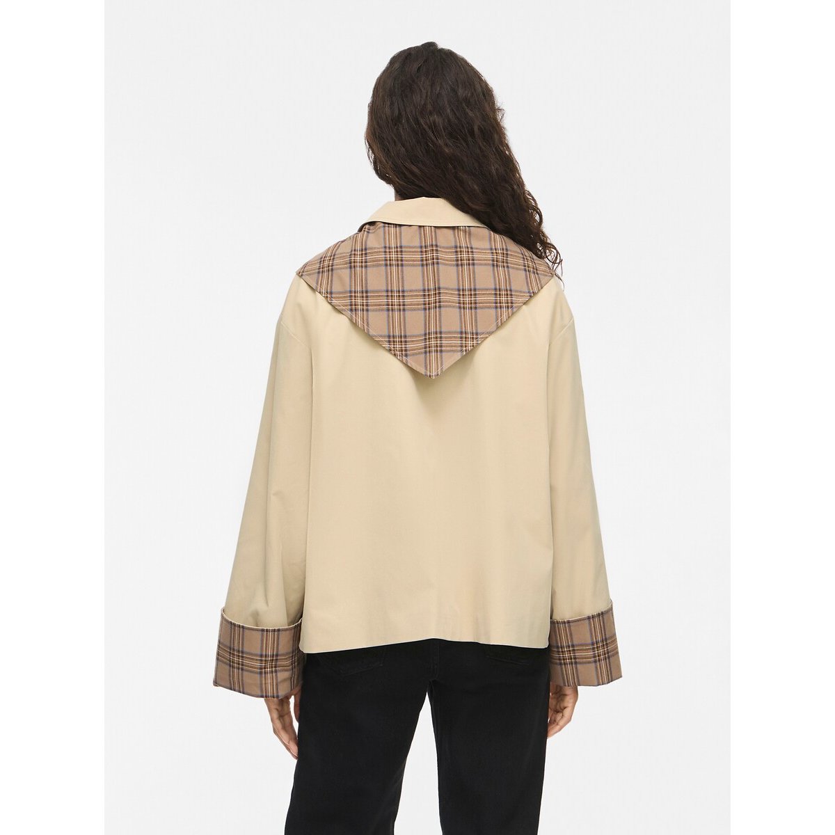 Trench court bi-matière avec nœud beige, VILA