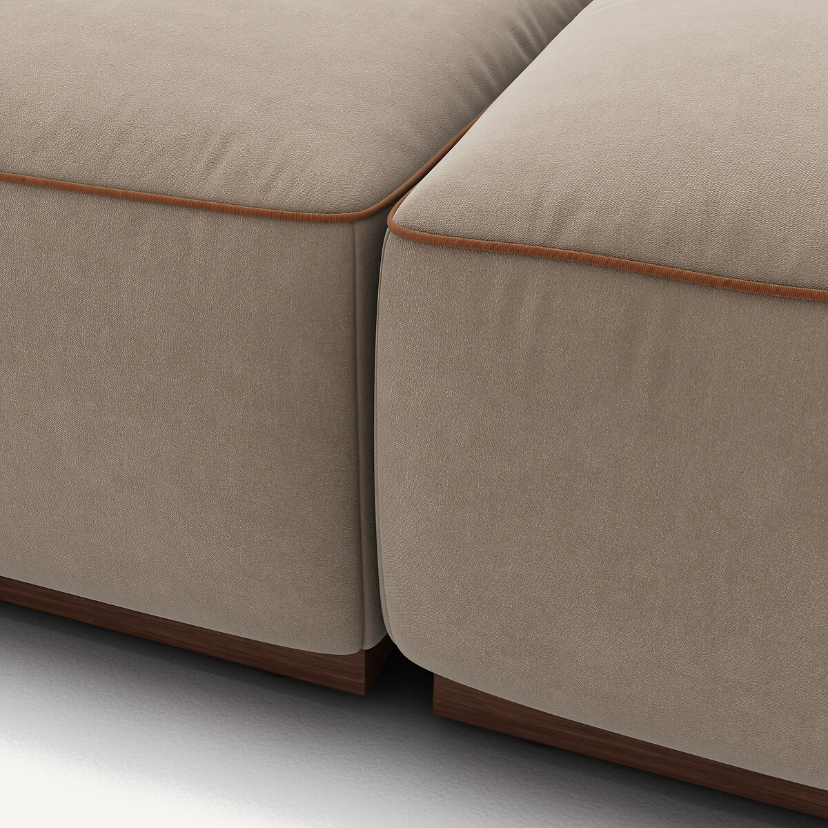 Canapé d'angle gauche ouvert avec repose-pieds en velours, JACOPO beige cendré, AM.PM