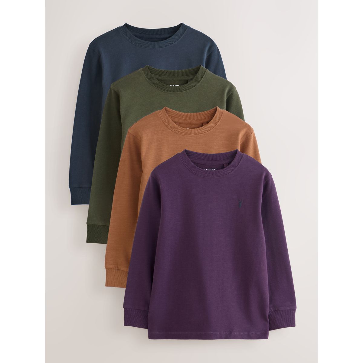 T-shirt confortable manches longues, lot de 4 kaki/brun clair/violet/bleu marine, NEXT
