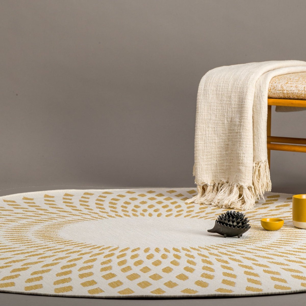 Tapis rond intérieur extérieur ILLUSION jaune naturel, AFK LIVING