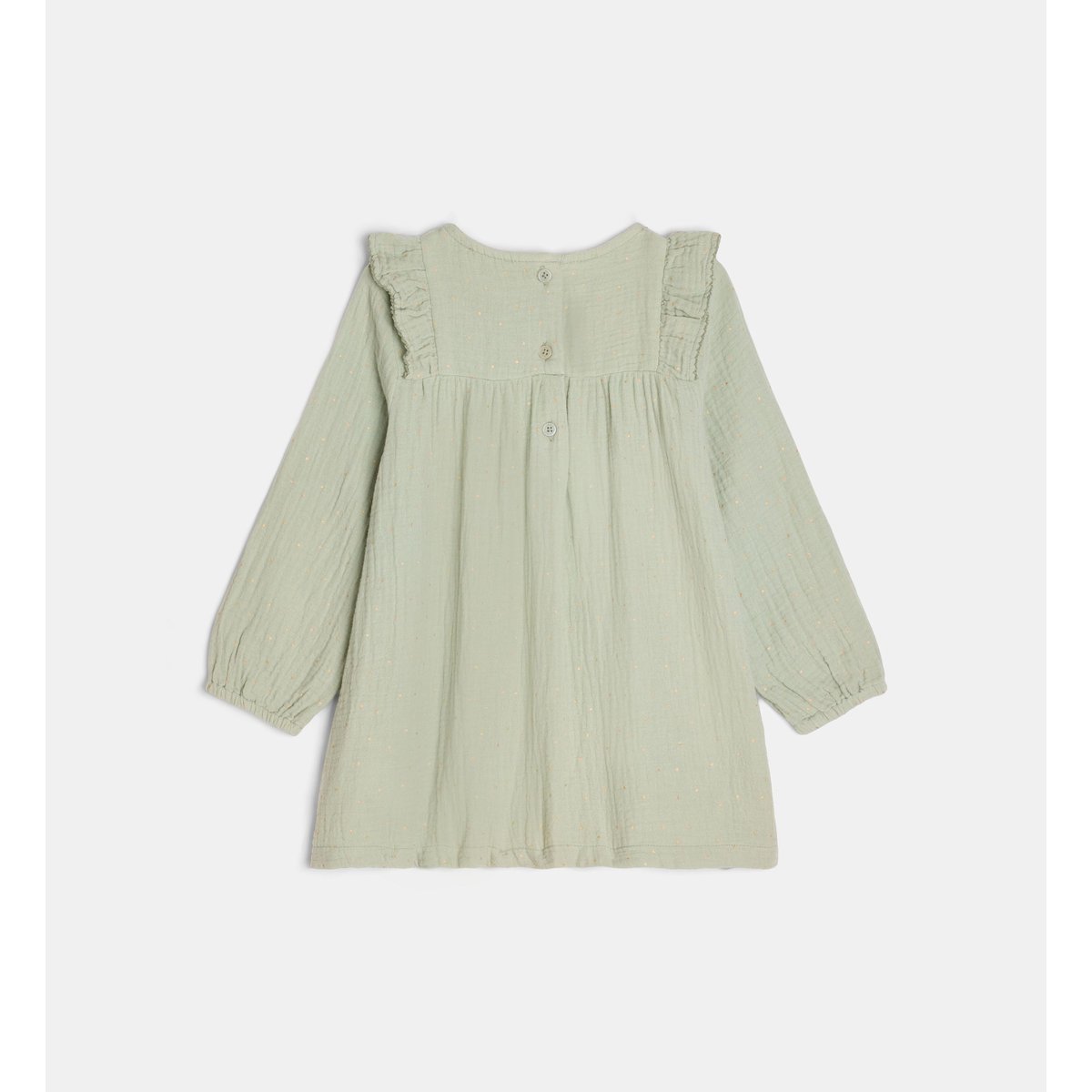 Robe ample tasa en gaze de coton bio à pois vert dore, CADET ROUSSELLE