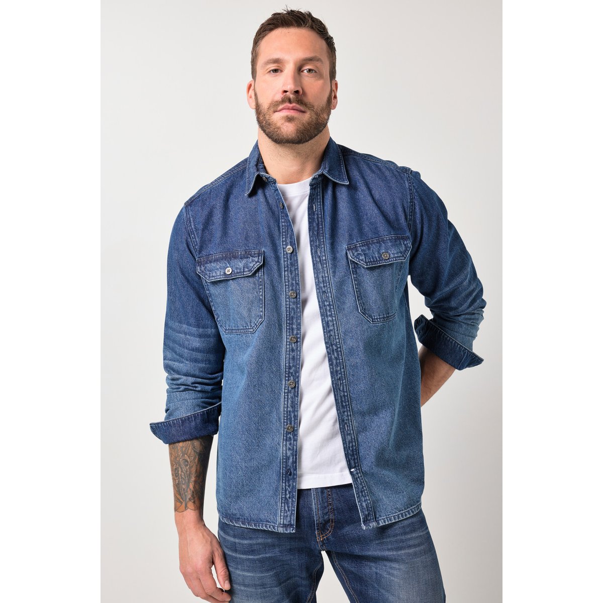 Chemise en jean, manches longues et col Kent bleu jean, JP1880