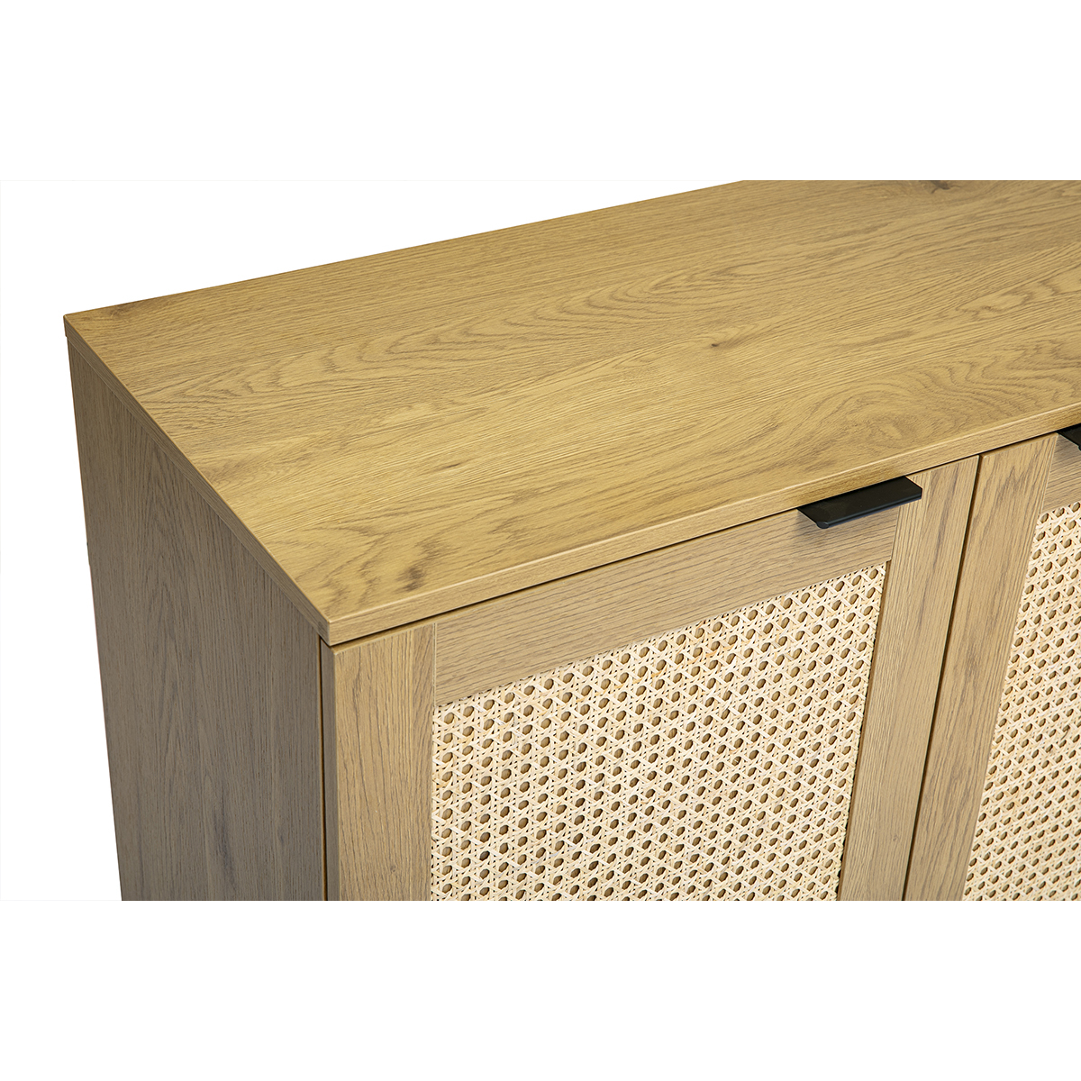 Buffet finition bois clair, cannage en rotin et métal noir 2 portes, 3 tiroirs L135 cm MANILLE couleur unique, MILIBOO