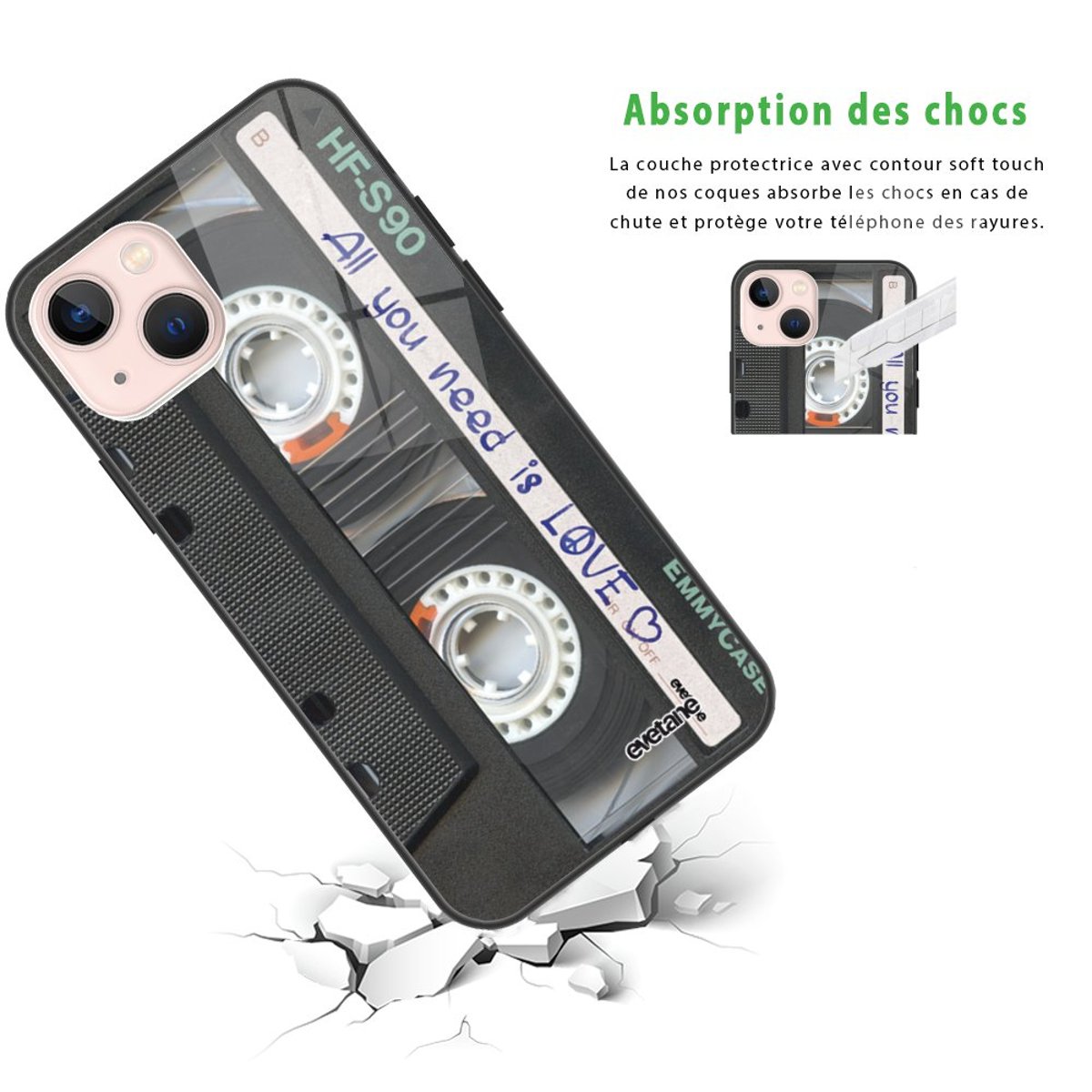 Coque soft touch glossy iPhone 13 cassette, EVETANE