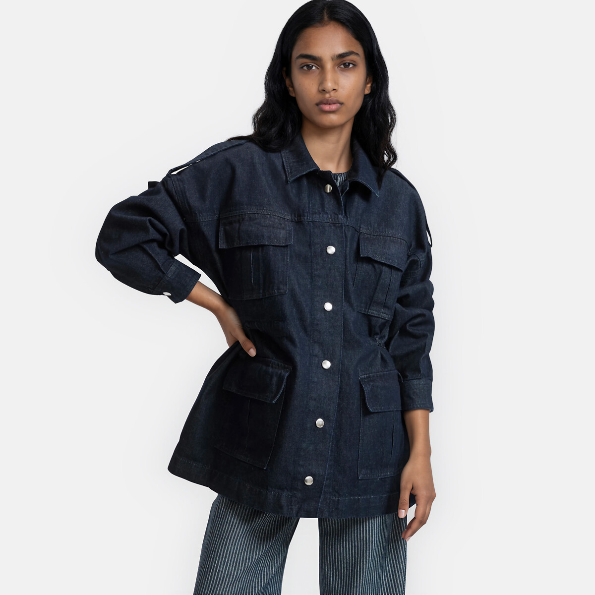 Veste saharienne en denim, coupe oversize bleu brut, LA REDOUTE COLLECTIONS