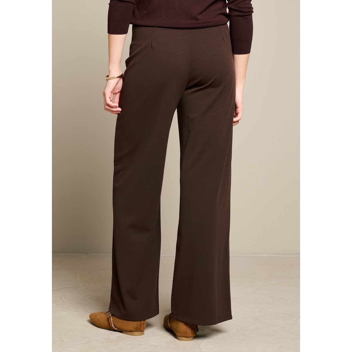 Pantalon jambes larges brun fonce chocolate, LOLALIZA