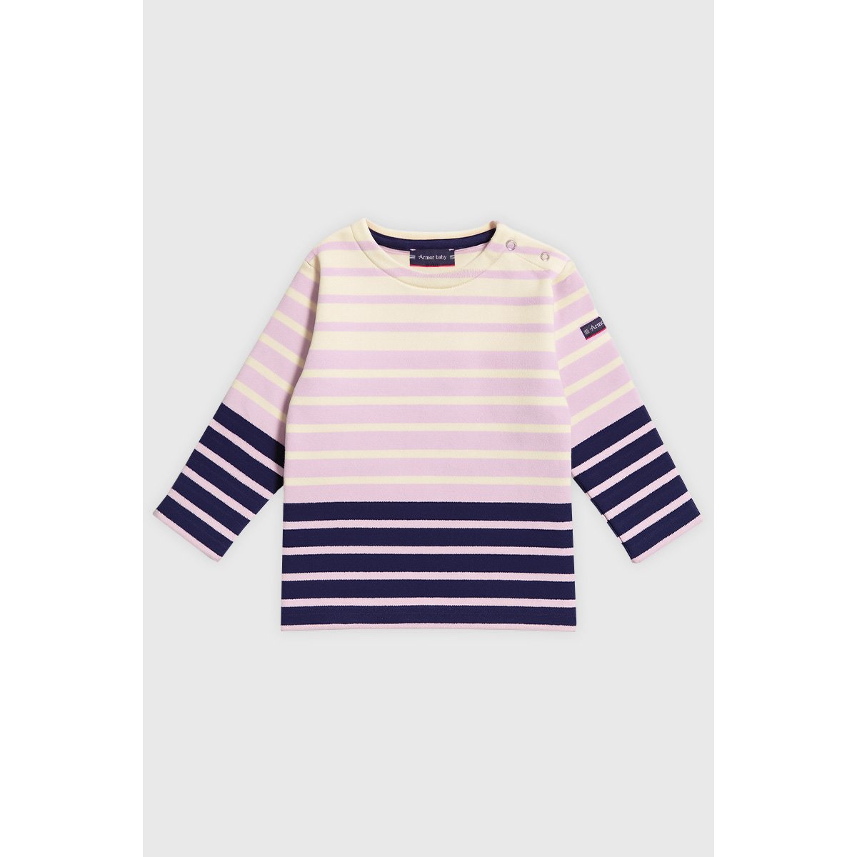 Marinière bébé rayures placées en coton nature/romolo/marine deep, ARMOR-LUX