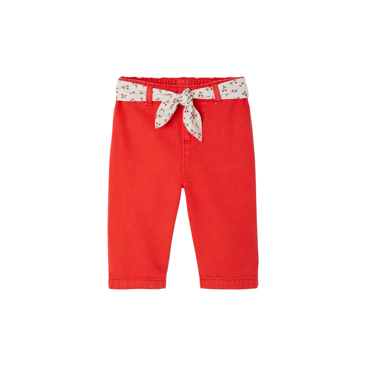 Pantalon large bébé avec ceinture à nouer rouge, VERTBAUDET