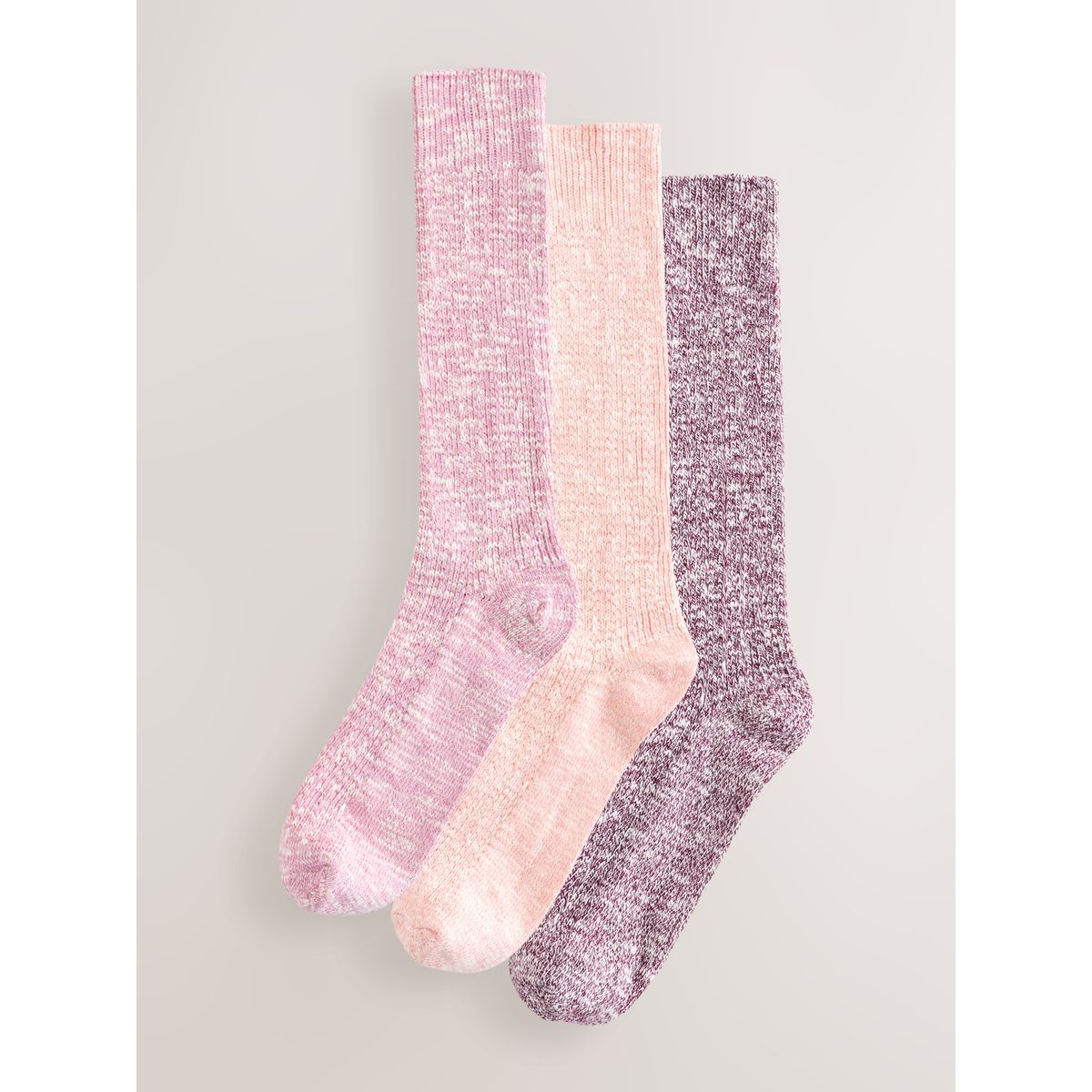 Socquettes amples en coton flammé, 3 paires rose, NEXT