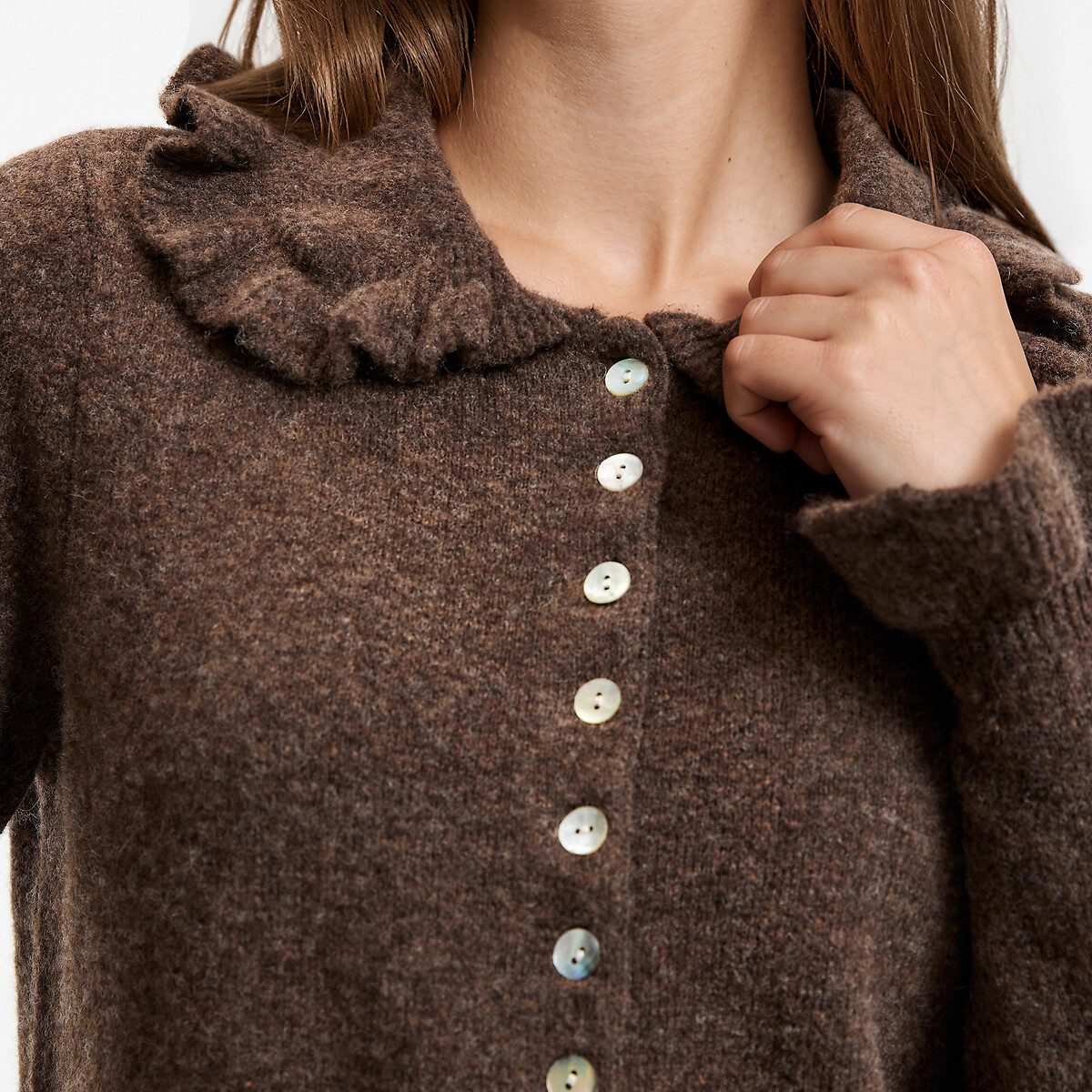 Cardigan col Claudine avec détails volants marron, LA REDOUTE COLLECTIONS