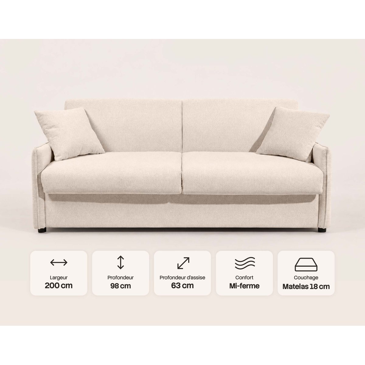 Canapé lit 3pl convertible couchage quotidien, ADELE beige, BEST MOBILIER
