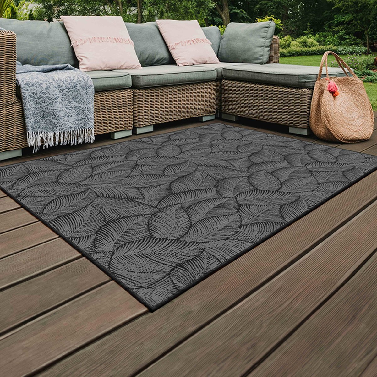 Tapis d'extérieur en polypropylène teinté dans la masse, FOLIA noir, OVIALA