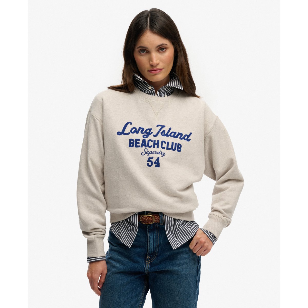 Sweatshirt Beach Club Coupe Droite grège chiné, SUPERDRY