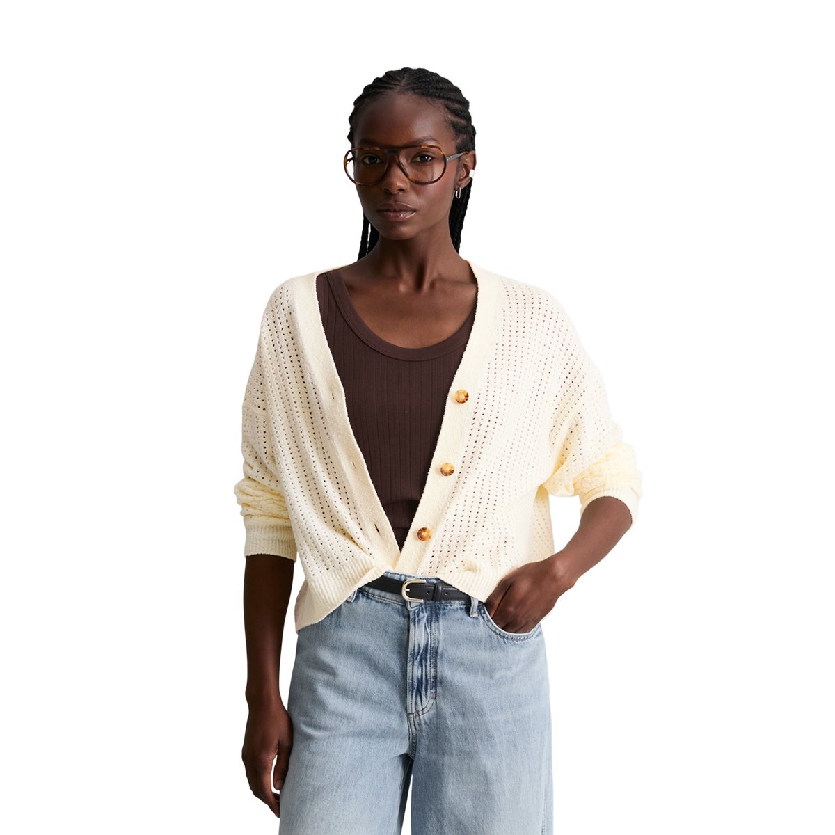 Cardigan relaxed en doux mélange de coton organique nature, MARC O’POLO DENIM