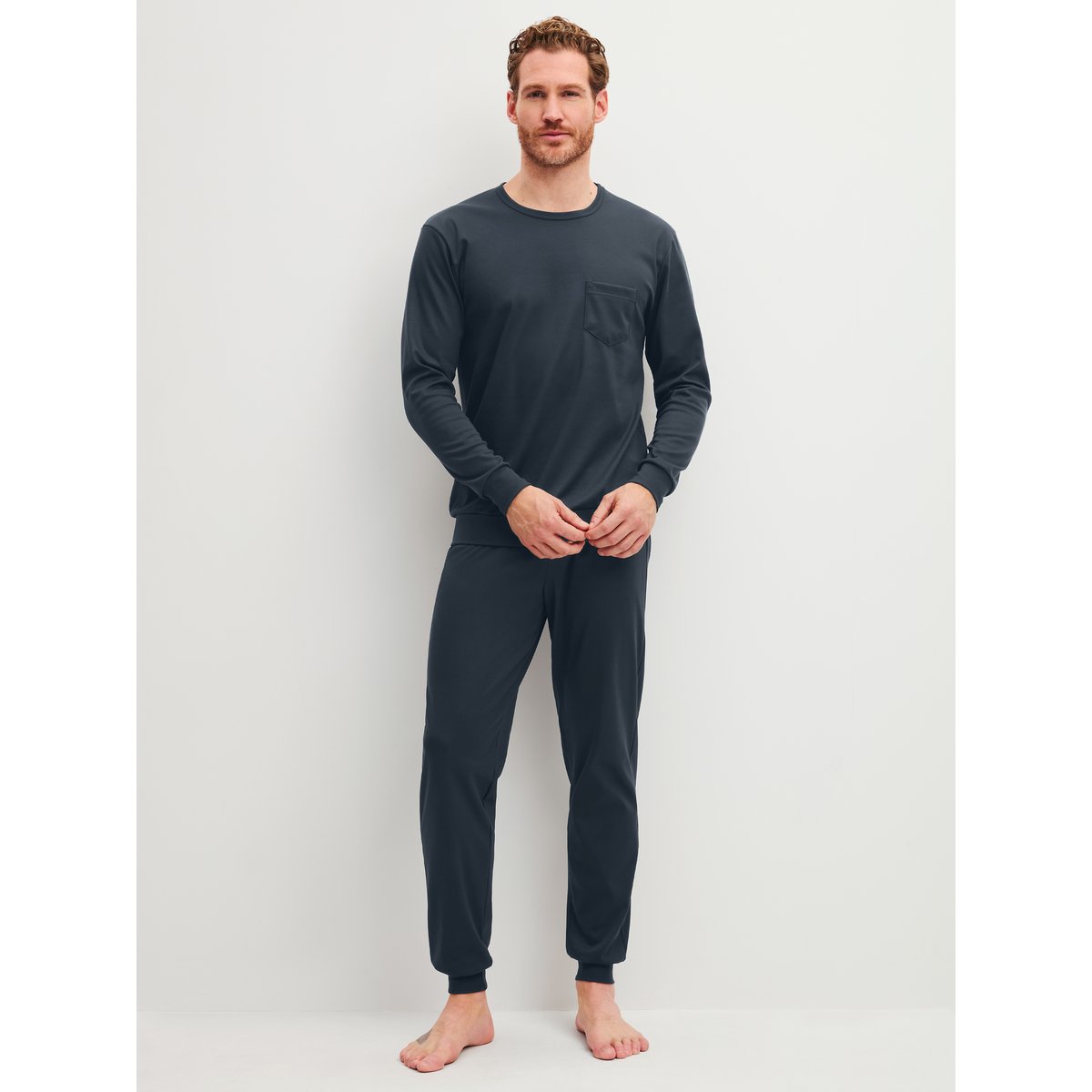 Pyjama à bords côtelés manches longues Coton RELAX COSY VIBES 3 saphir foncé, CALIDA