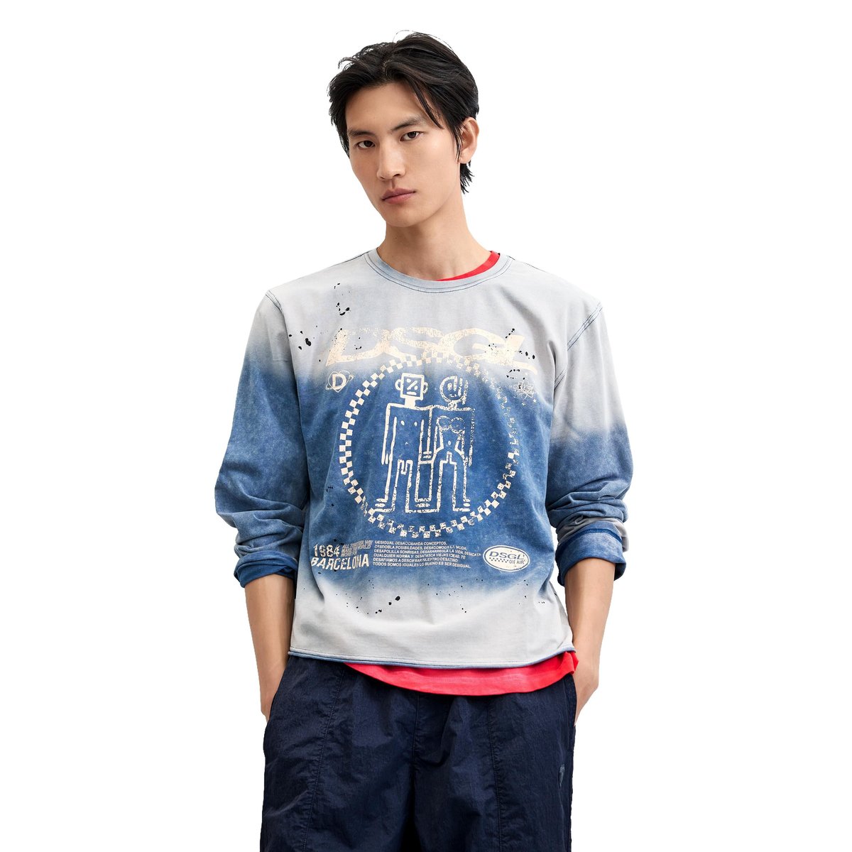 T-shirt imprimé logoo bleu, DESIGUAL
