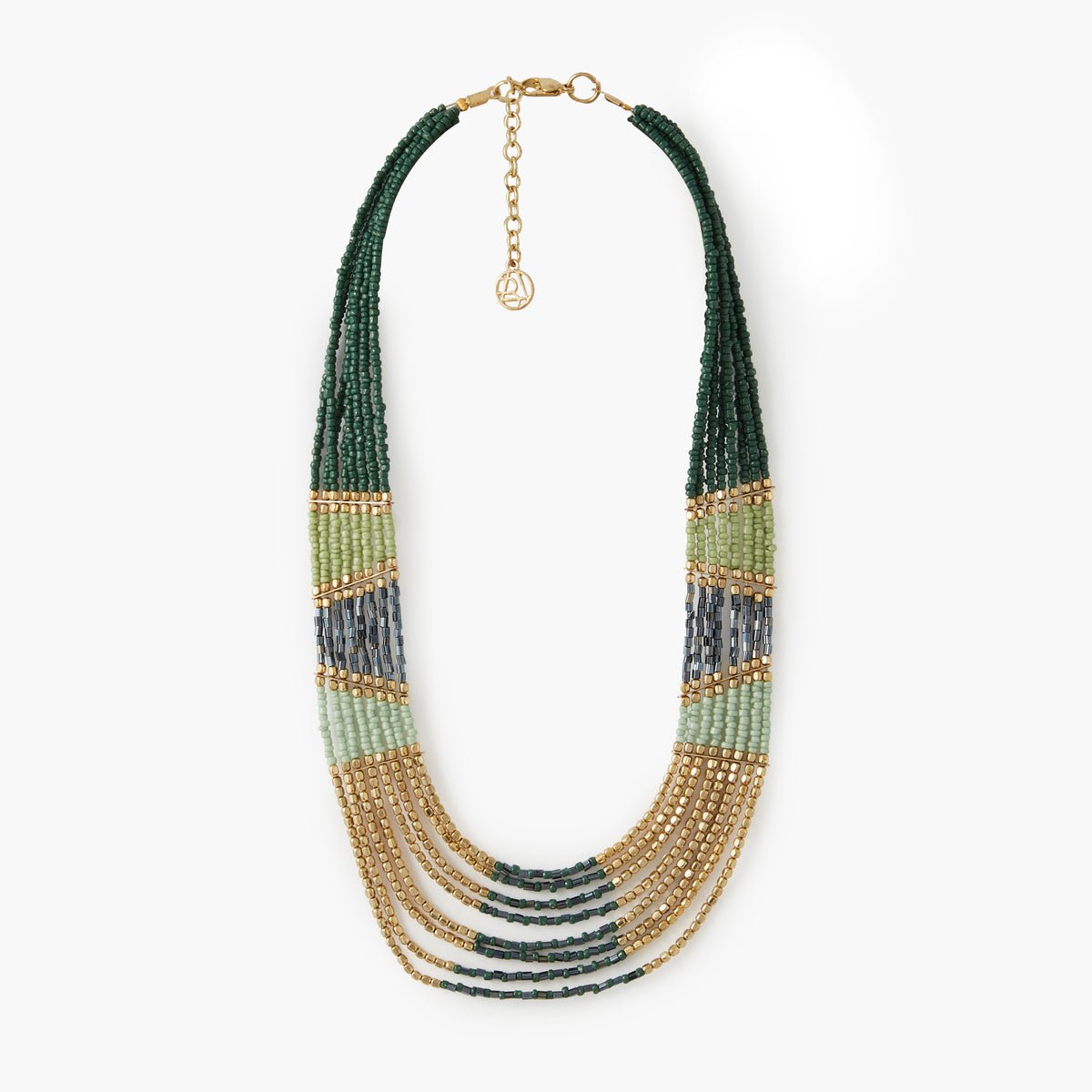 Collier plastron perles de rocailles vert et doré vert, BALABOOSTE