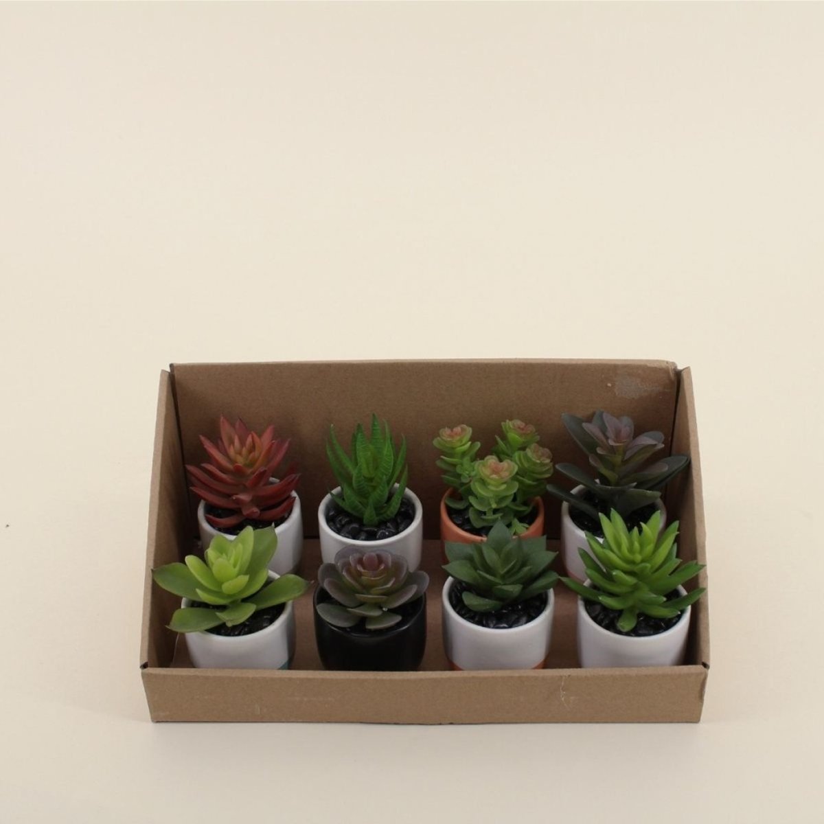 Lot de 8 plantes grasses artificielles en pot céramique vert, ORNAMI