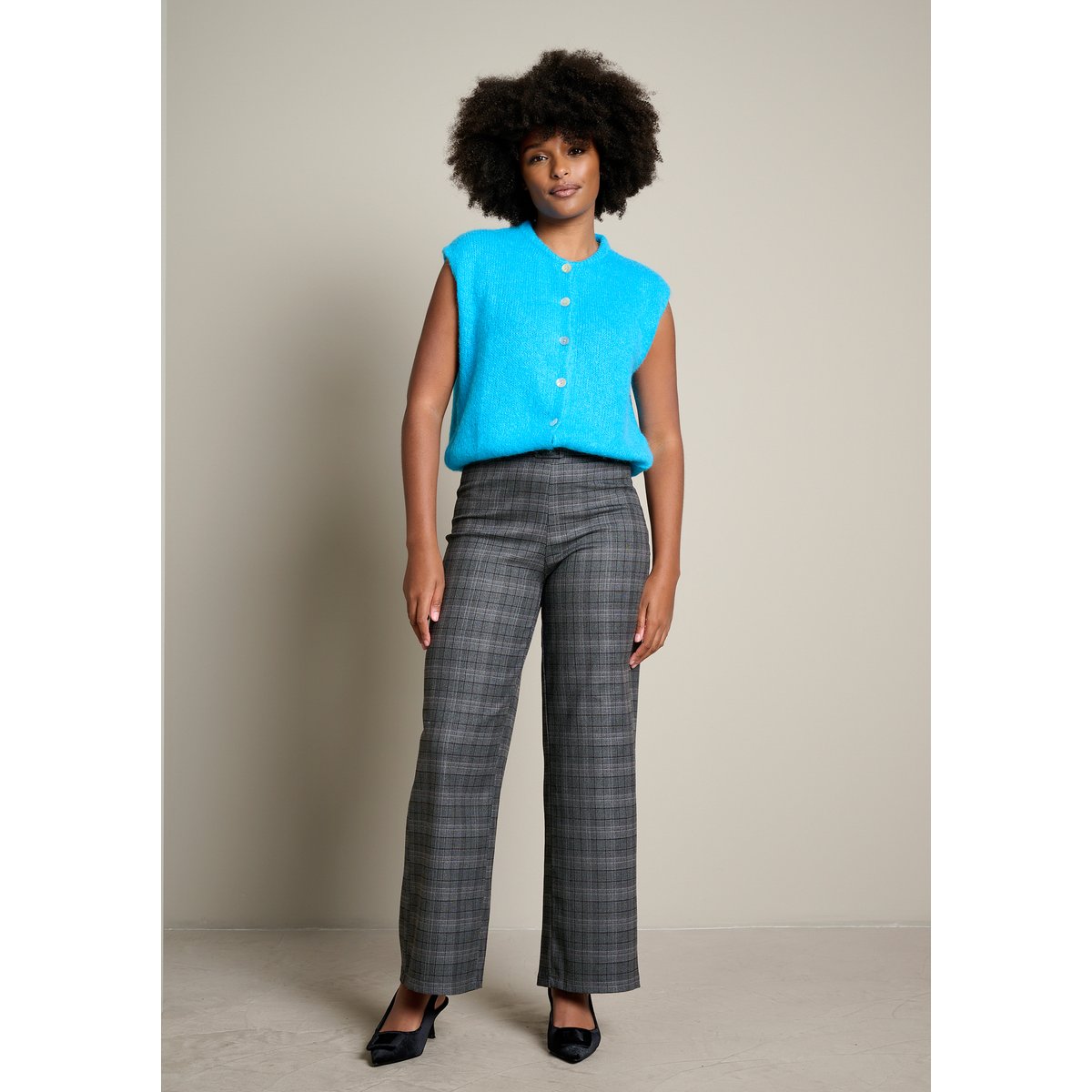 Pantalon droit à carreaux brun fonce chocolate, LOLALIZA