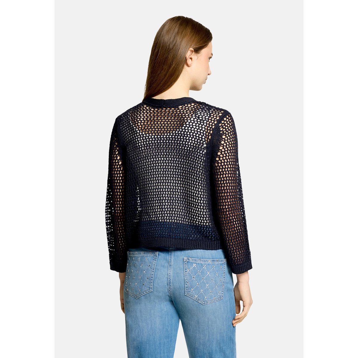 Cardigan en grosse maille à motif ajouré dark sky, BETTY BARCLAY