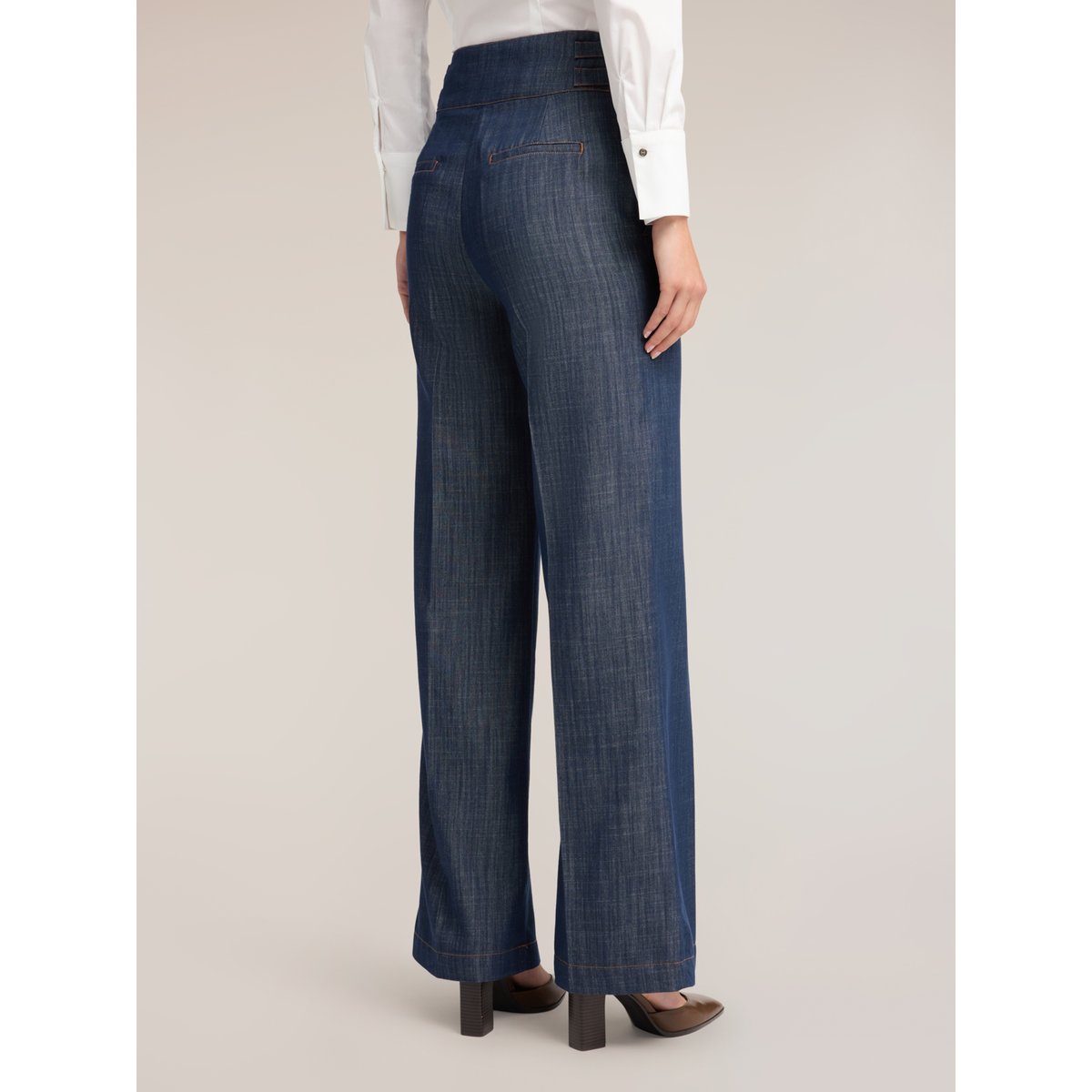 Jean palazzo taille haute avec pli bleu, MOTIVI