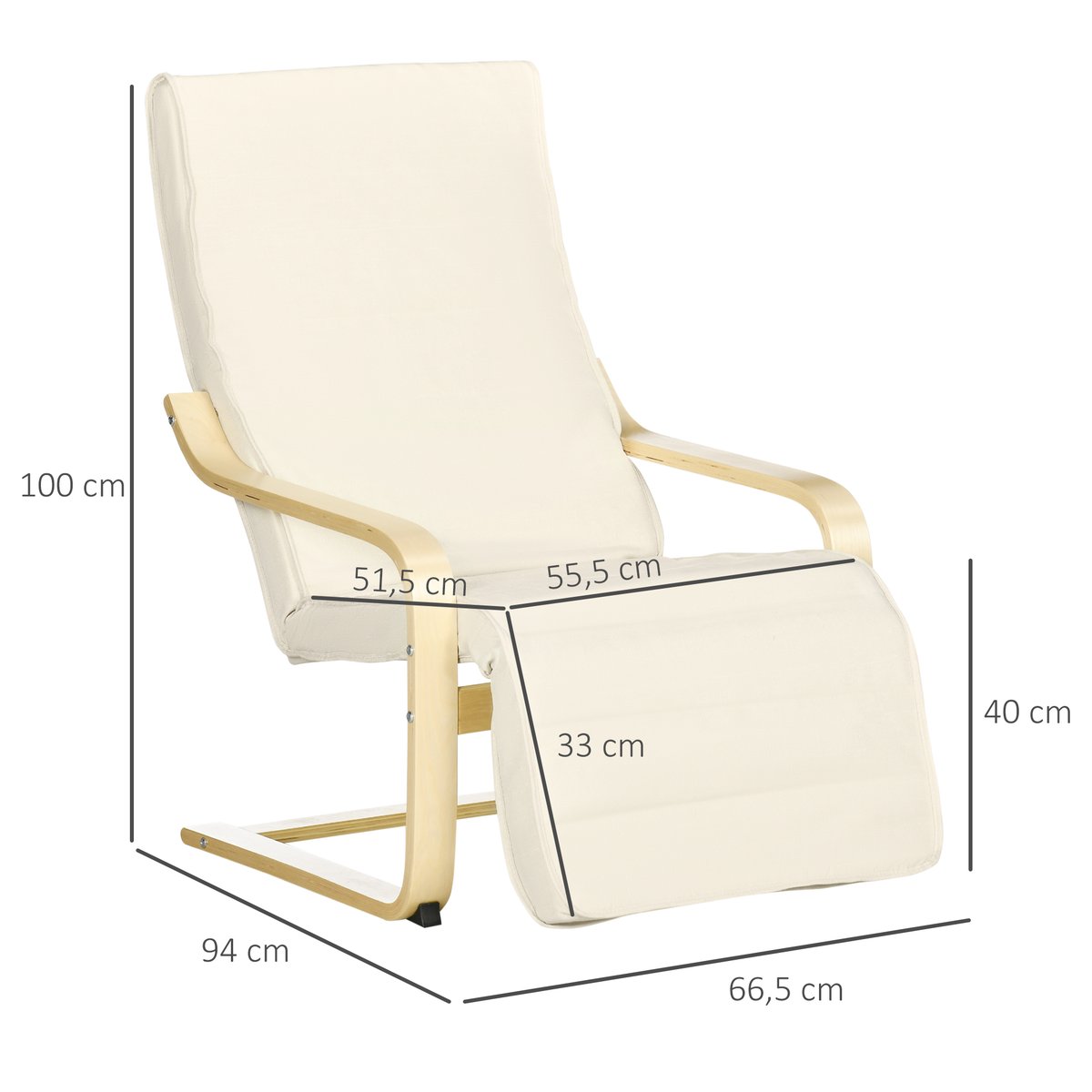 Accent Chair Lin (100% polyester) Crème crème, bois naturel, HOMCOM