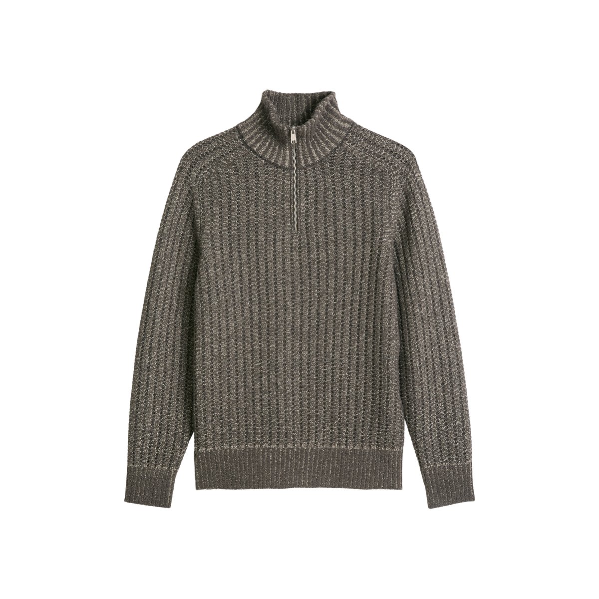 Pull à col roulé en maille, coupe classique en mélange de coton bio et de laine vierge marron, MARC O'POLO