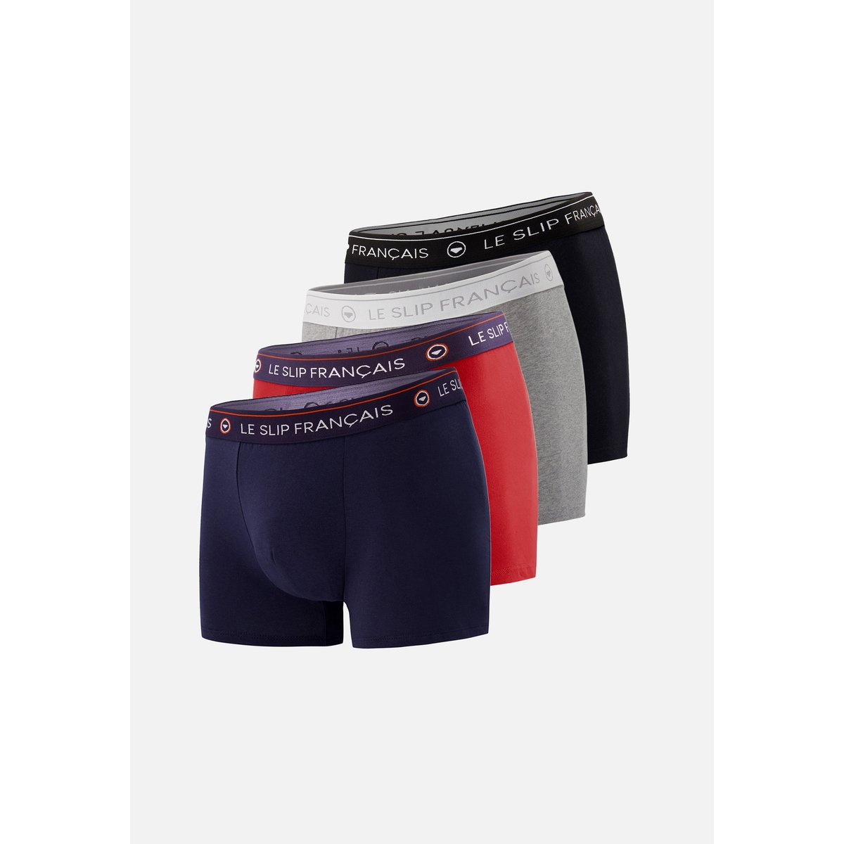Lot de 4 boxers en coton Redoutable bleu marine gris chiné rouge noir, LE SLIP FRANCAIS