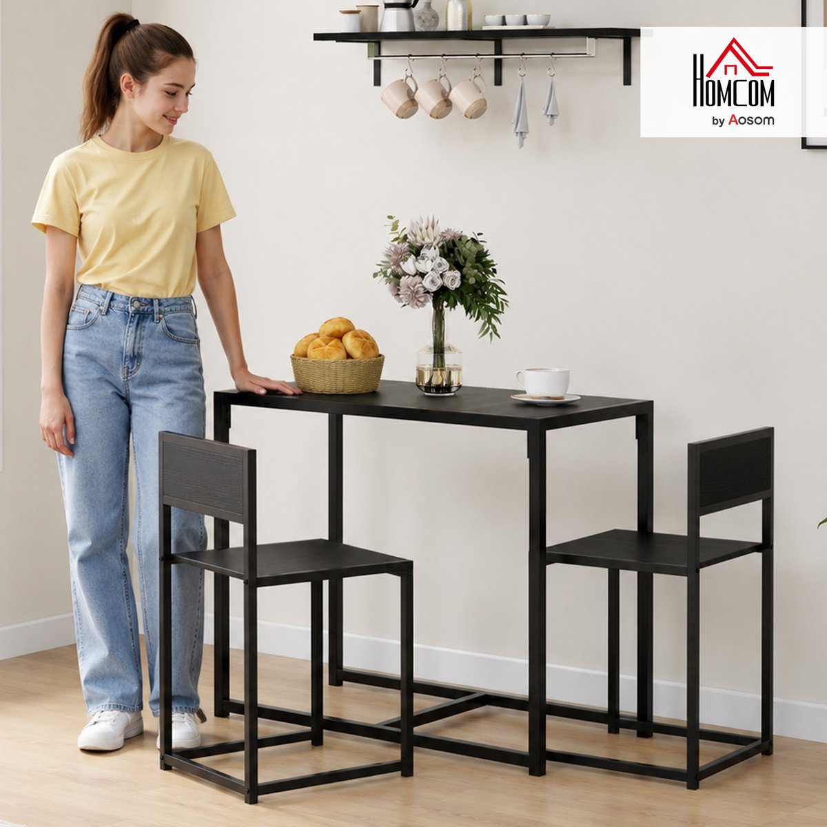 Ensemble de table à manger Métal Noir noir, HOMCOM