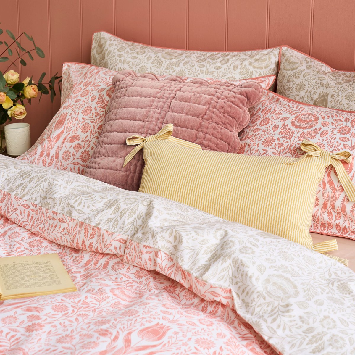 Parure de lit liberty Ashstead Damask pour grand lit double rose, beige, LAURA ASHLEY