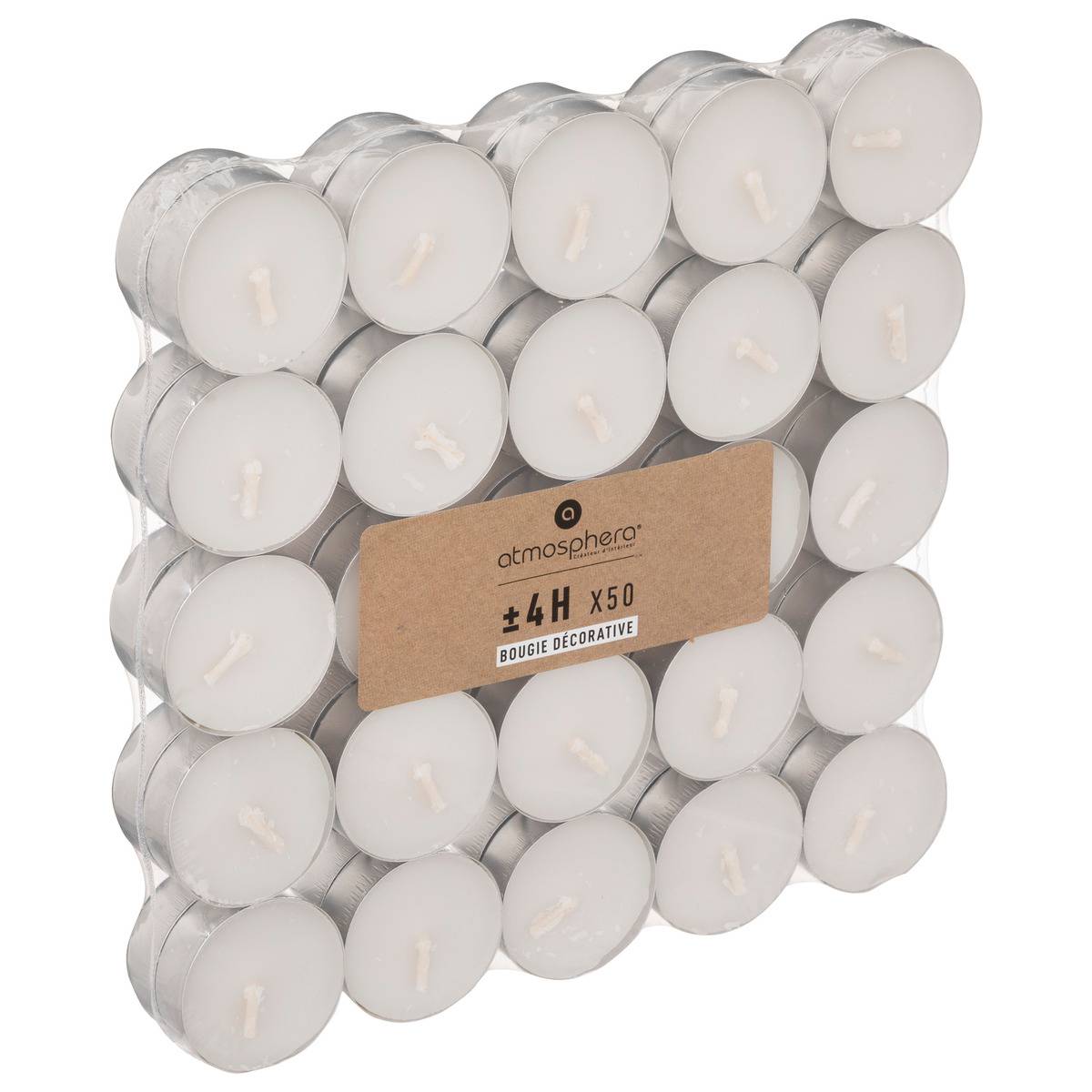 Lot de 50 bougies bâtons MANY blanc, ATMOSPHERA