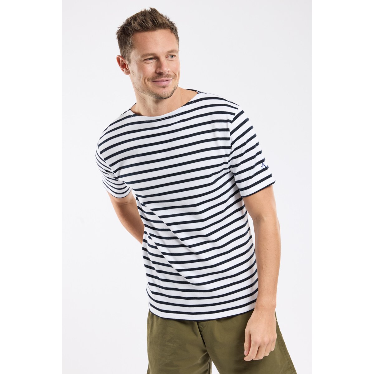Marinière manches courtes en coton rustique blanc/rich navy, ARMOR-LUX