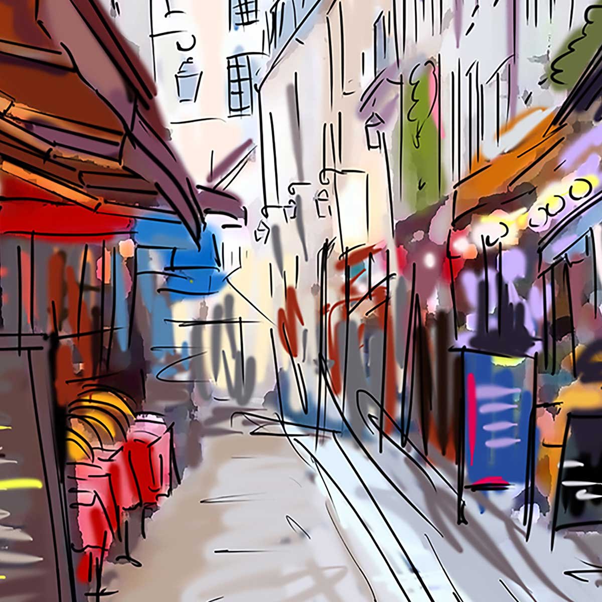 Affiche encadrée rue parisienne illustrée affiche + cadre en métal - noir, HEXOA