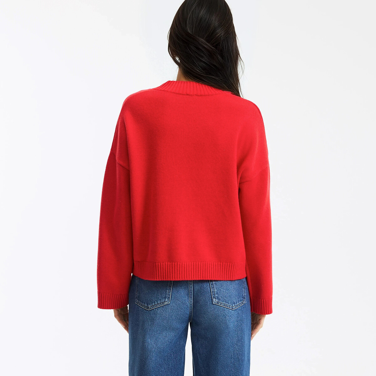 Pull col V, en laine et coton mélangés rouge, LA REDOUTE COLLECTIONS